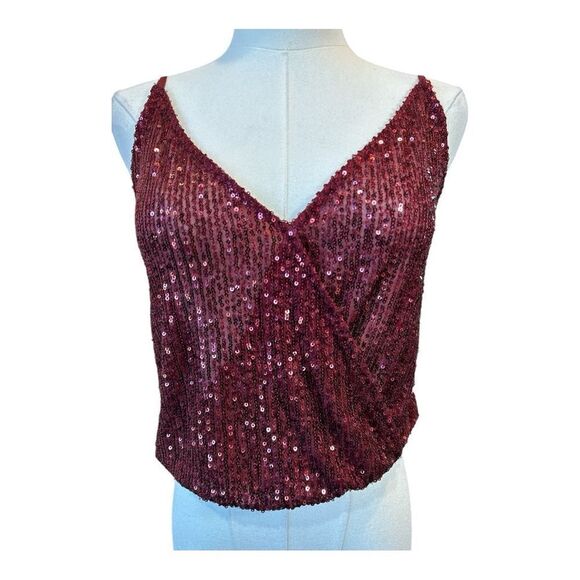 Altar'd State Ruby Red Sequined Holiday Whimsigoth Spaghetti Strap Top Small - Picture 1 of 11